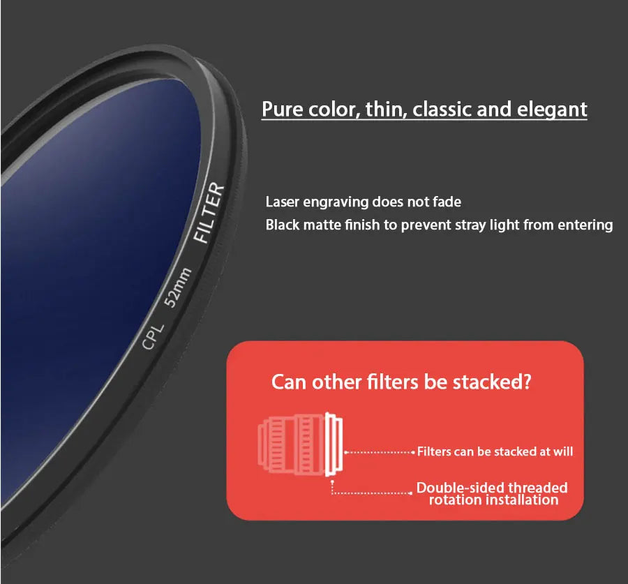 ERIKOLE CPL Circular Polarizing Filter - 37 40.5 43 46 49 52 55 58 62 67 72 77 82 mm for Canon Nikon Sony etc camera len filters