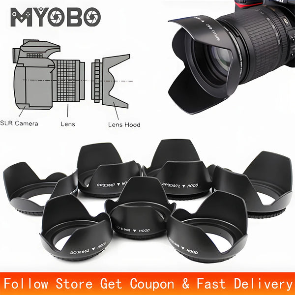 MYOBO Camera Lens Hood - 49 52 58 55 62 67 72 77 82 mm for Canon Nikon Sony DSLR SLR Camera Lente Protector Shade
