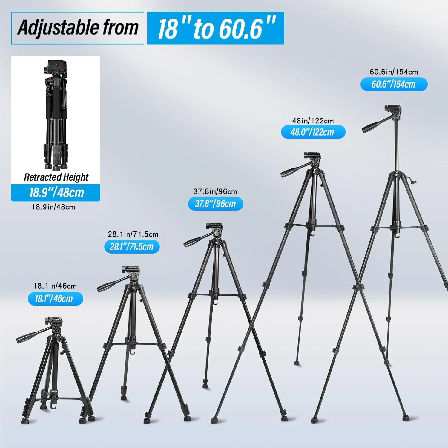 Tripod for Camera, Camera Tripod 60" Heavy Duty Tripod, Phone Tripod for Video Recording Photo Vlog, Iron Camera Tripods