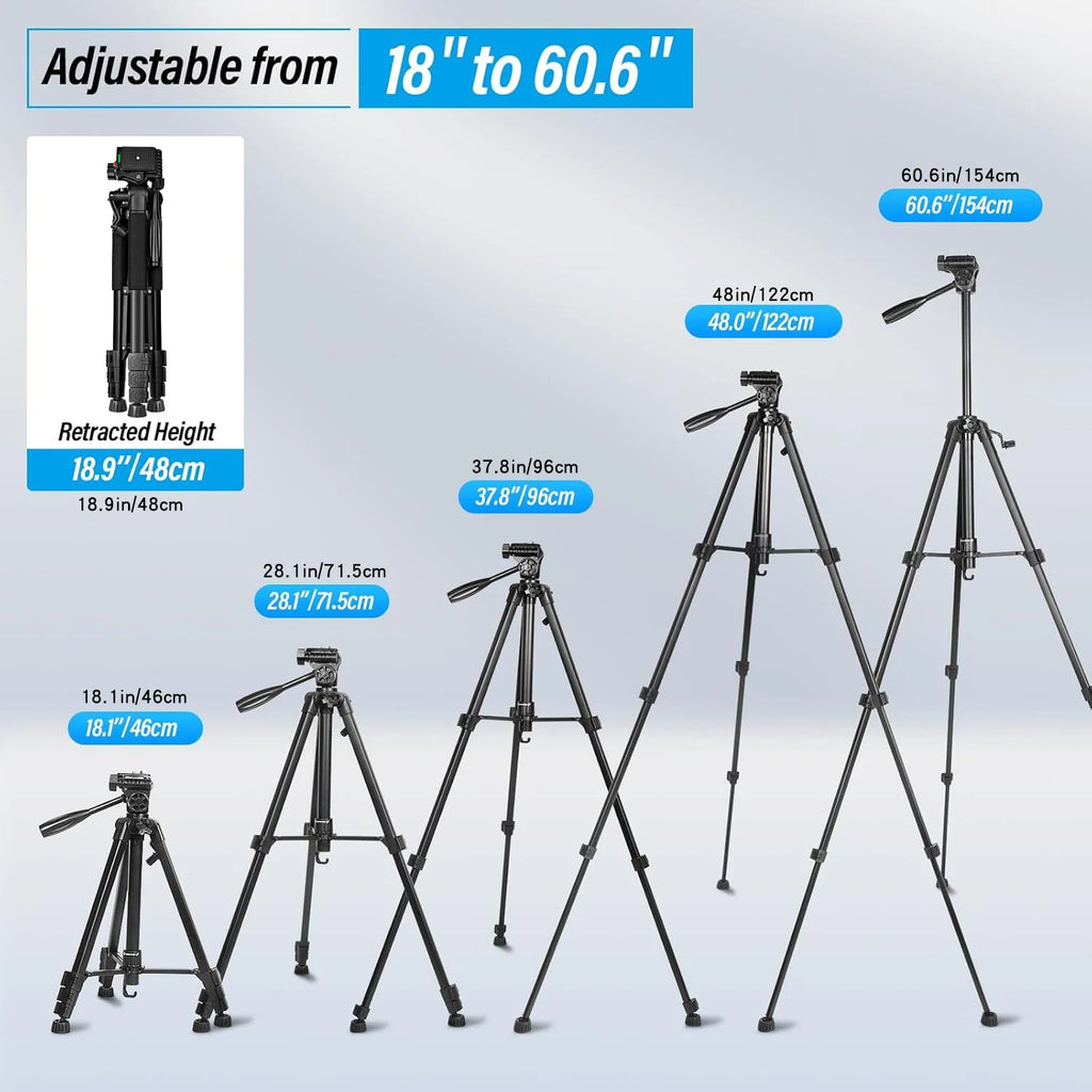 Tripod for Camera, Camera Tripod 60" Heavy Duty Tripod, Phone Tripod for Video Recording Photo Vlog, Iron Camera Tripods