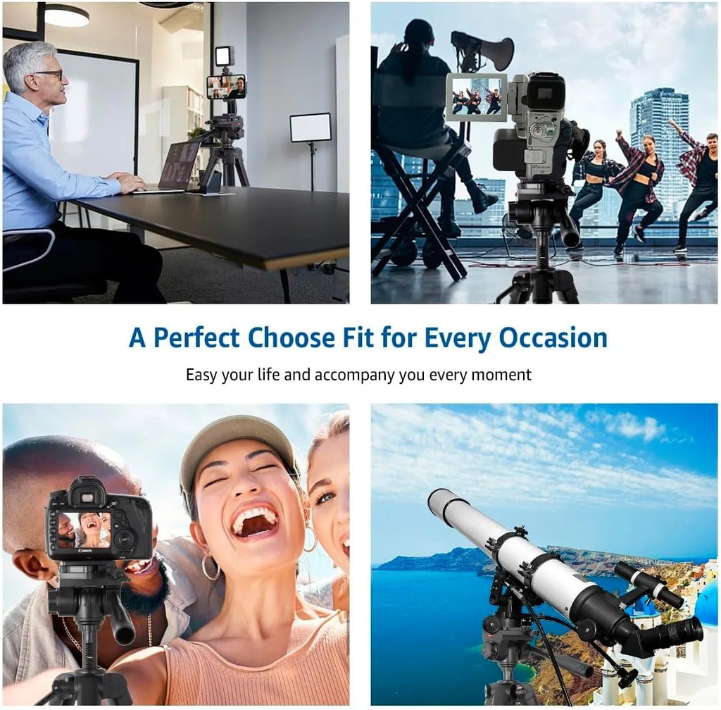 Tripod for Camera, Camera Tripod 60" Heavy Duty Tripod, Phone Tripod for Video Recording Photo Vlog, Iron Camera Tripods